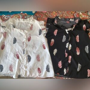 24W & 28L 2X Feathered designed sleeveless black and white tops